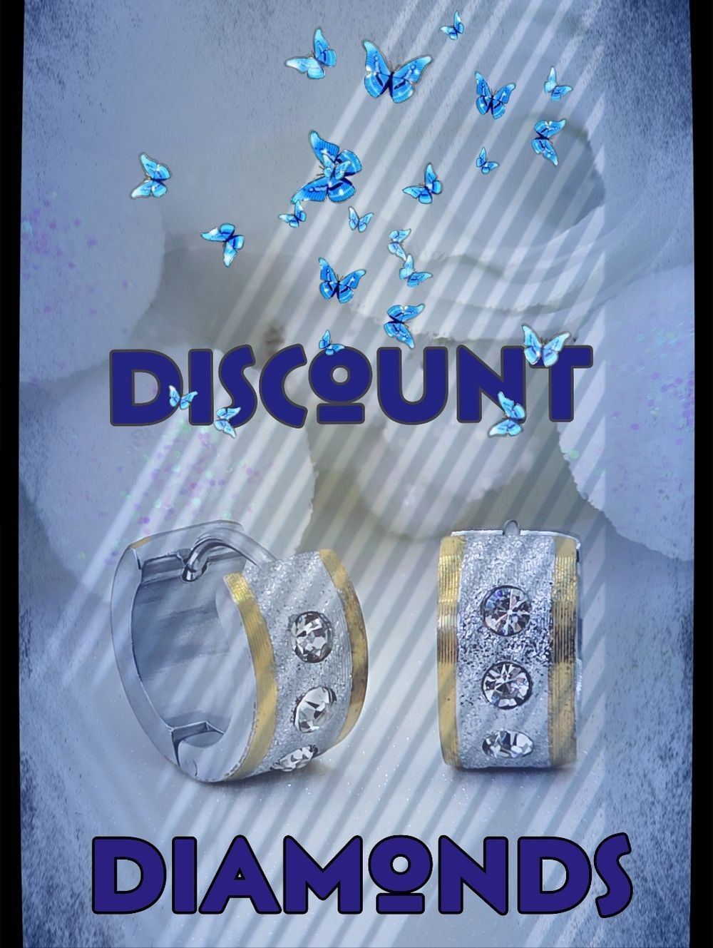 18K Gold and Silver Stainless Steel Frosted Diamond Studded Hoop/Huggie Earrings